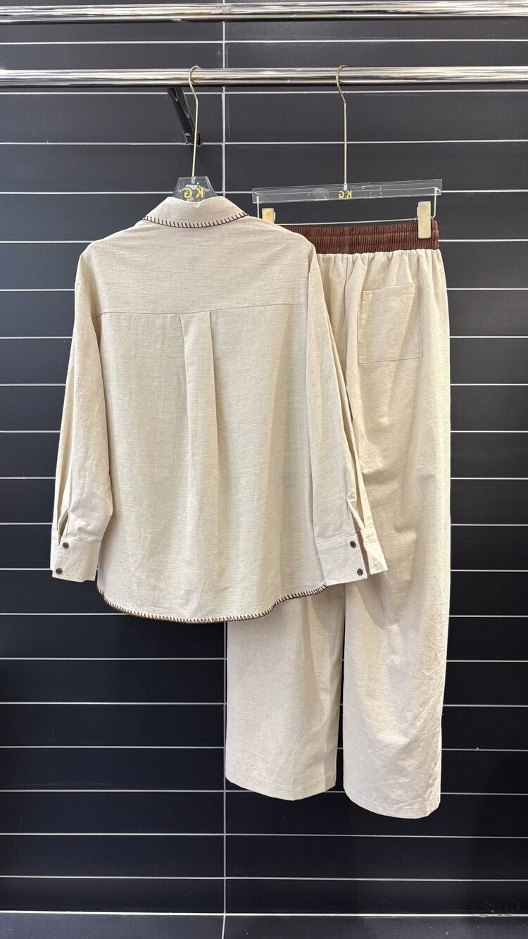Polo Ralph Lauren khaki-colored shirt and pants cotton and linen suit - Picture 2 of 8